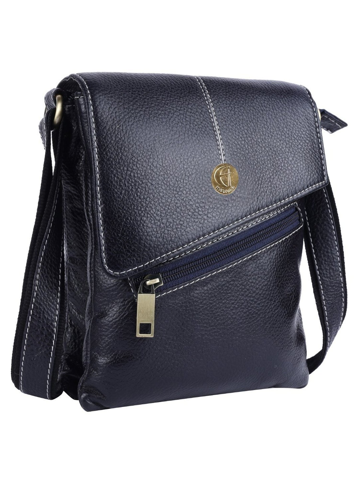 HiLEDER Blue Textured Small Leather 8 inch Cross Body Bag