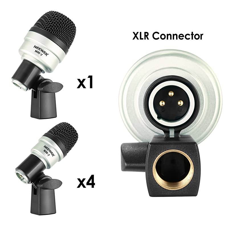 7 Piece Wired Dynamic Drum Mic Kit Kick Bass TomSnare amp Cymbals Microphone Set for Drums Vocal Other Instrument Complete with Thread Clip Inserts Mics Holder amp CaseNW7
