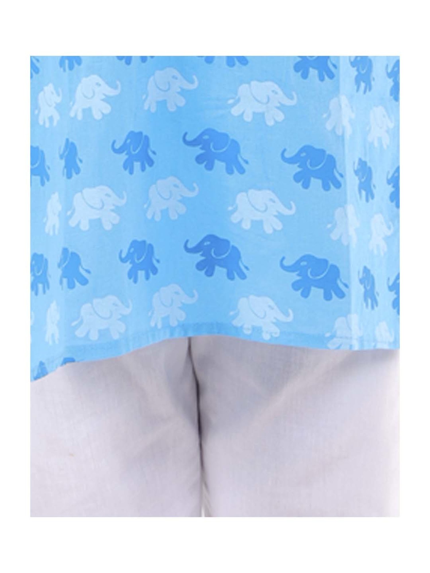 Ahhaaaa Kids Blue & White Cotton Printed Kurta Set
