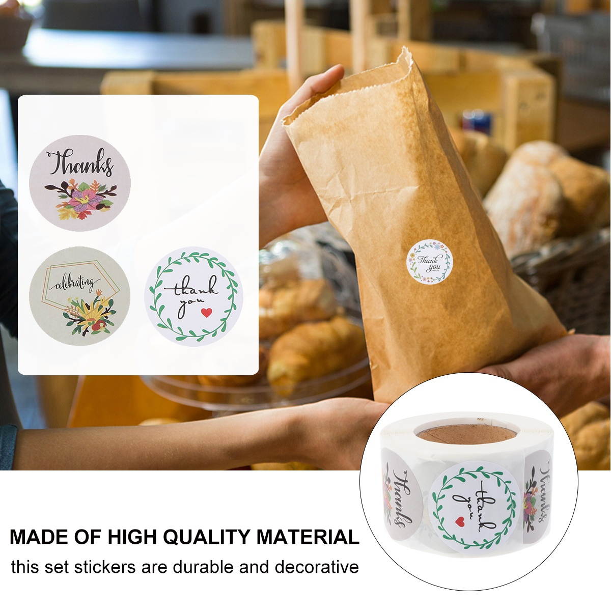 500Pcs/Roll Floral Pattern Thank You Sticker Sealing Labels Handmade Stickers