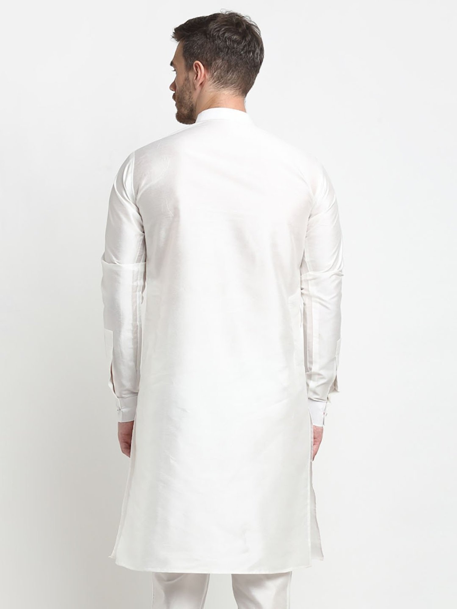 Benstoke White Regular Fit Mandarin Collar Long Kurta