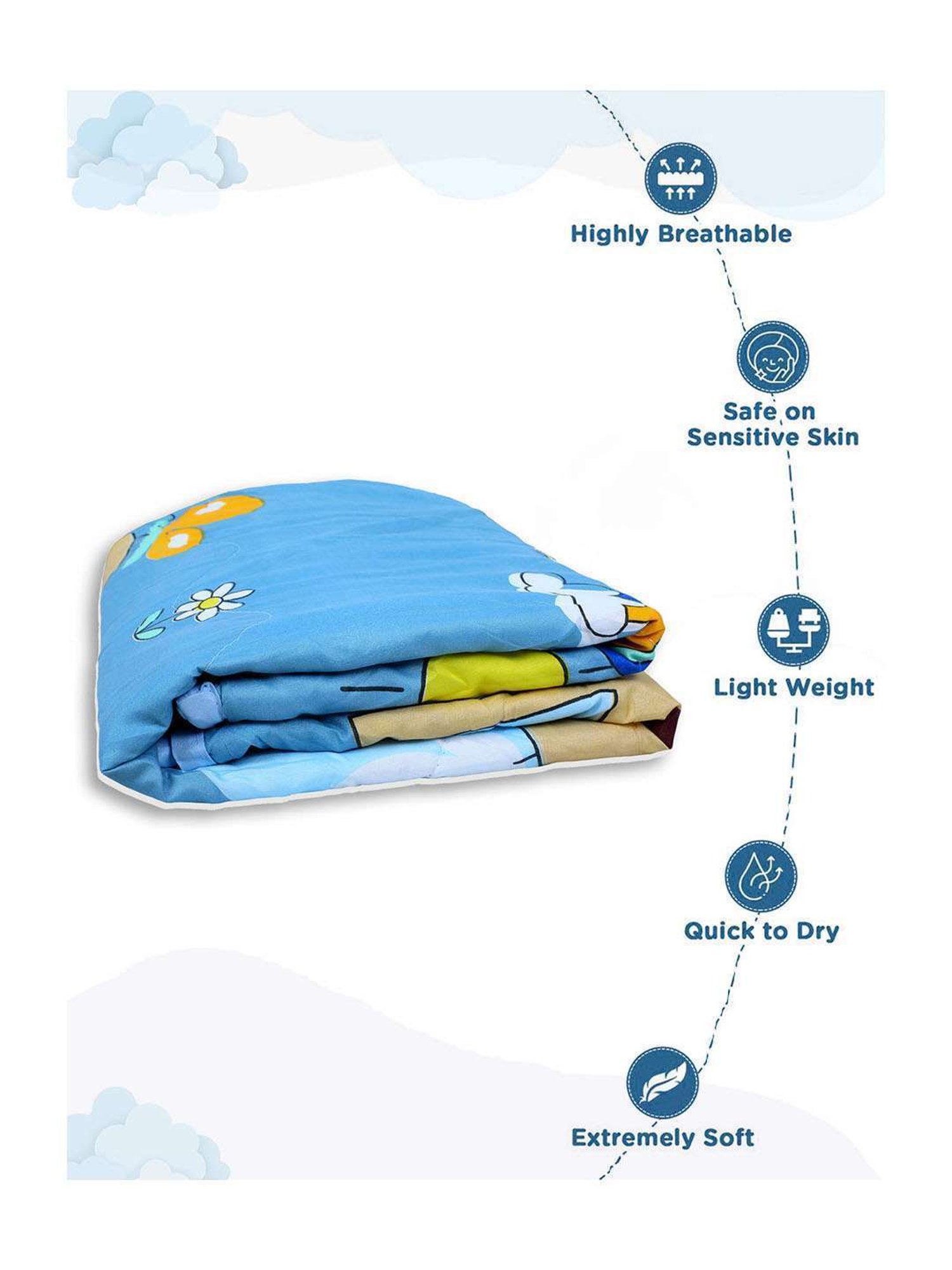 Baby Moo Kids Blue & Beige Sunny Day With Giraffe Soft Quilted Reversible Blanket
