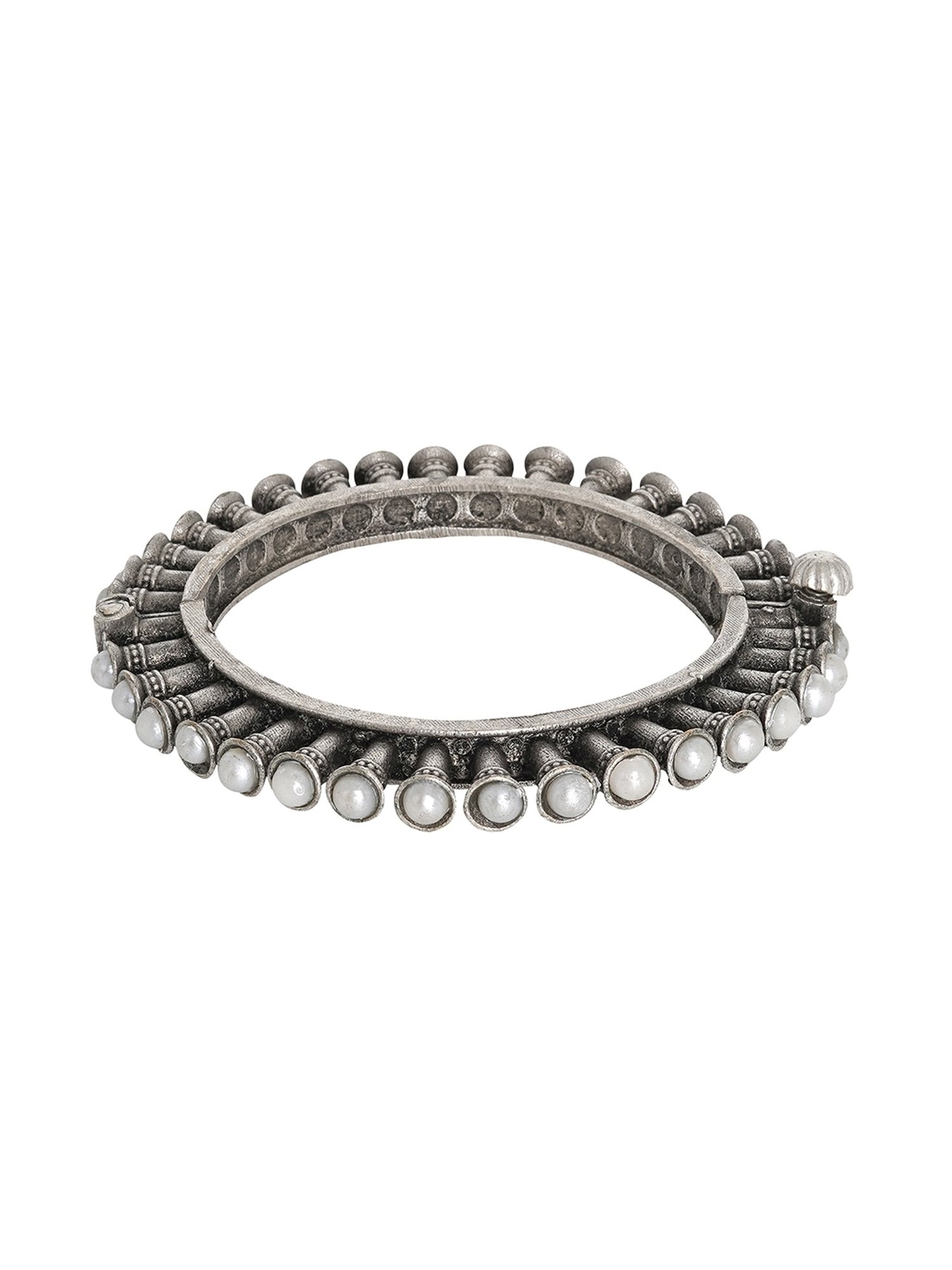 Teejh Ethnic  Naaz Pearl Silver Oxidized Bangle for Women