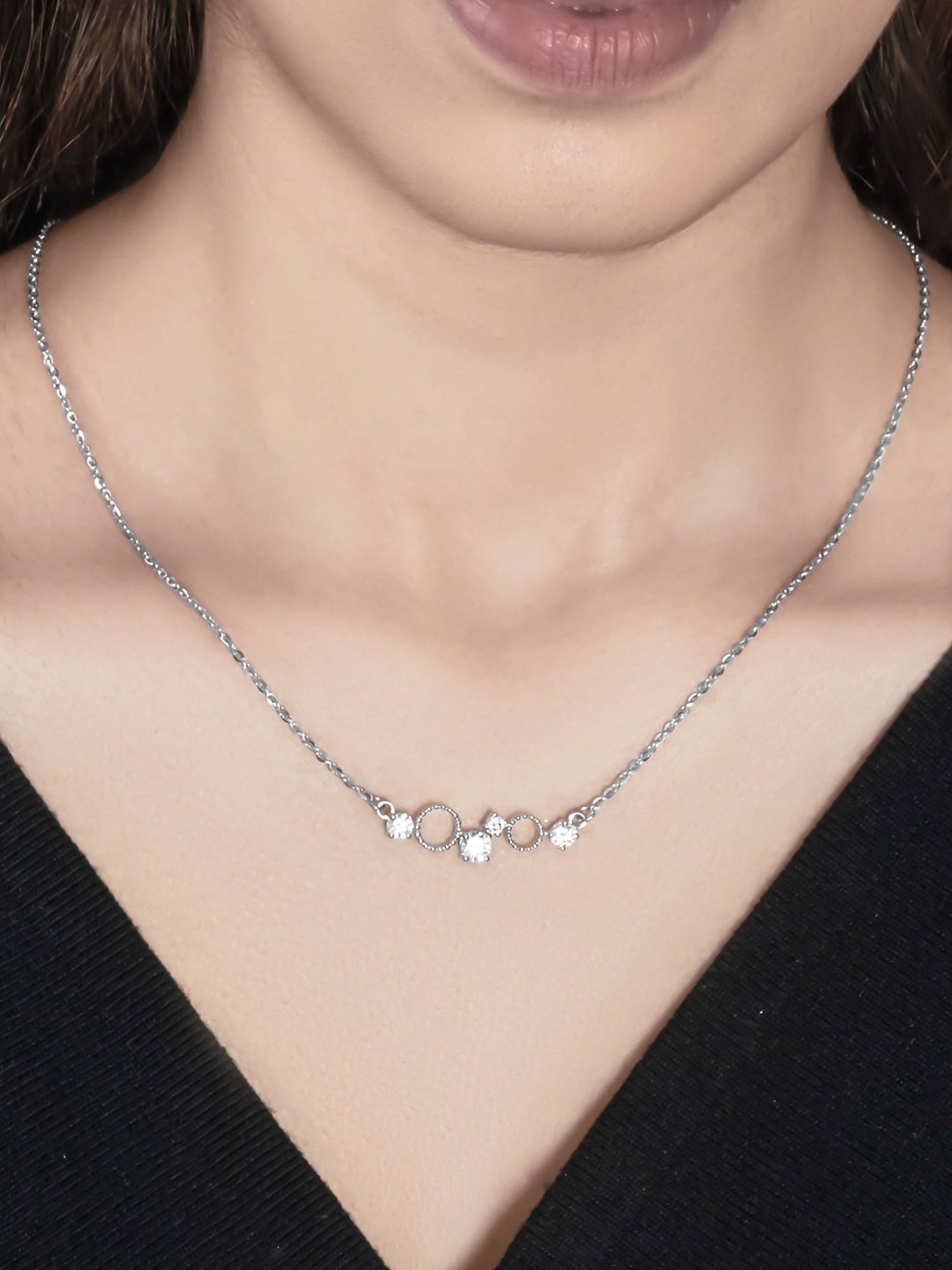 Silberry 92.5 Sterling Silver Crystal Gears Necklace