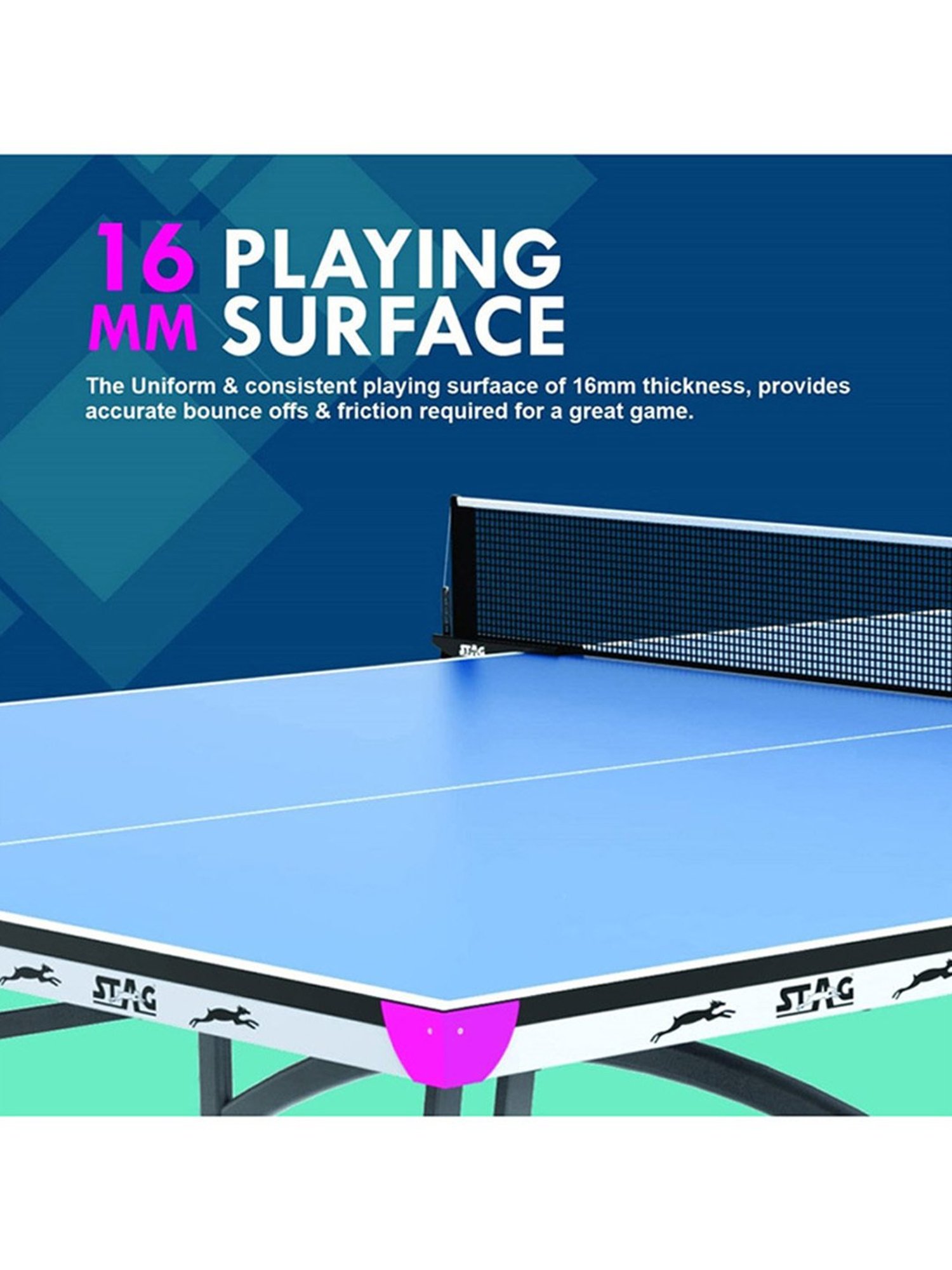 Stag Global 16mm Active Series Professional Quick Easy Setup Table Tennis Table (Blue)
