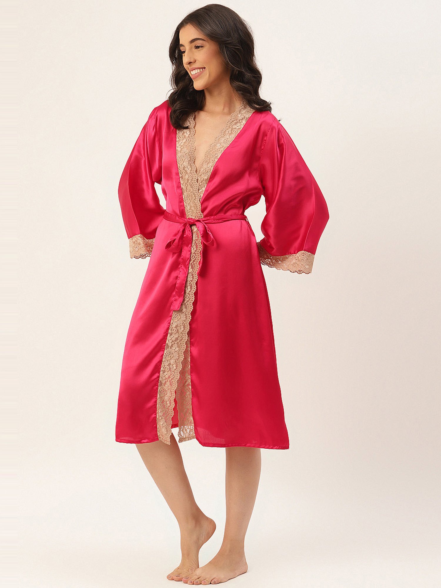 Ms.Lingies Pink Lace Work Robe