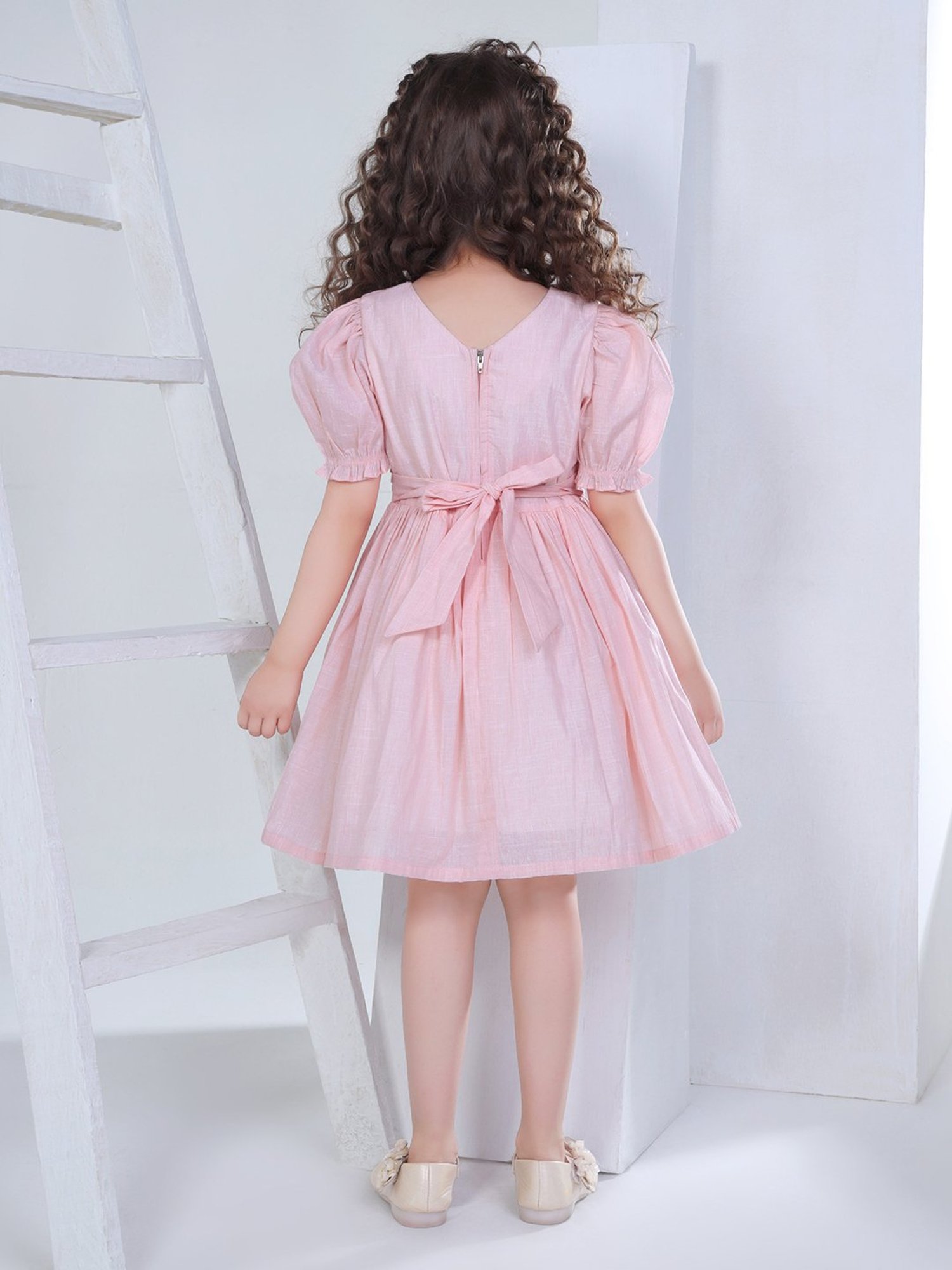 Peppermint Kids Peach Solid Dress