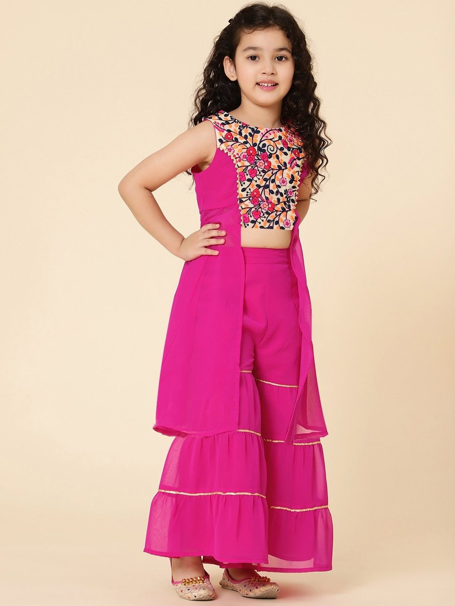A.T.U.N. Kids Fuchsia Pink & Cream Embroidered Kurta Set