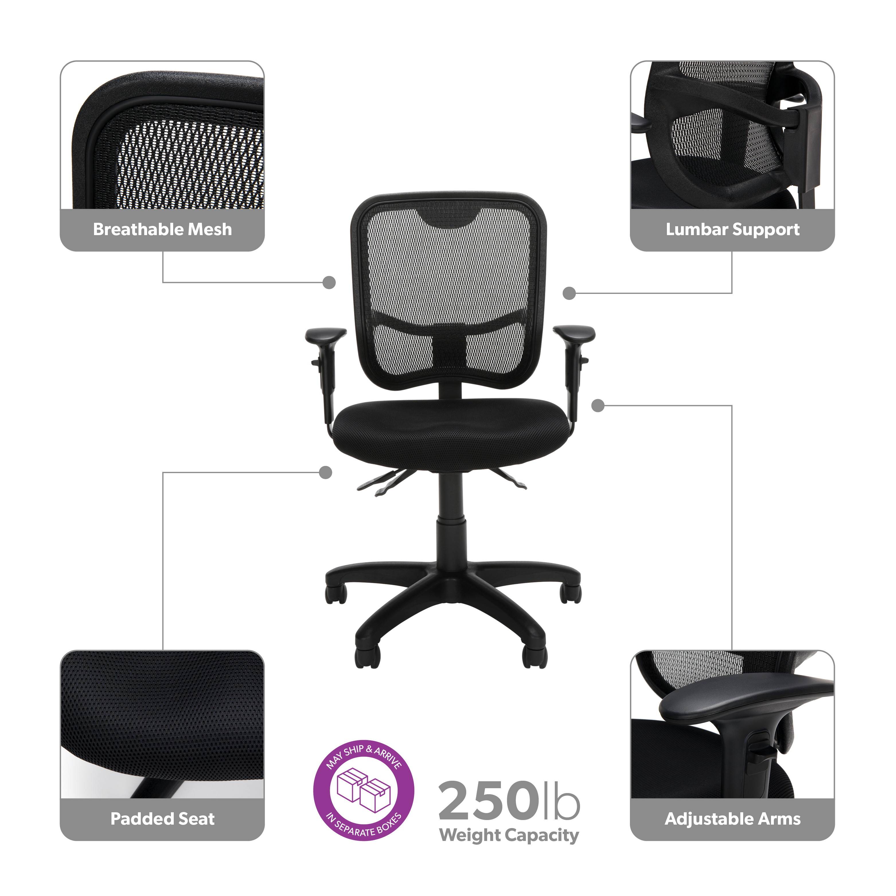 OFM Core Collection Comfort Series Ergonomic Mesh Swivel Task Chair with Arms, Mid Back, in Black (130-AA3-A05)