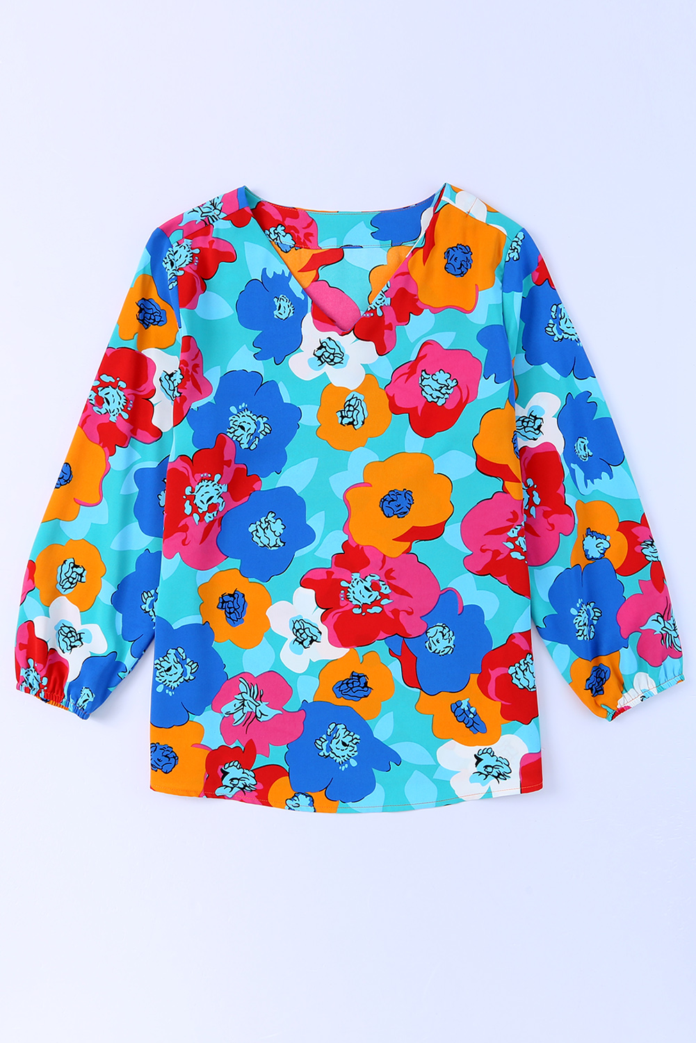 Multicolor Floral Print Casual V Neck Blouse