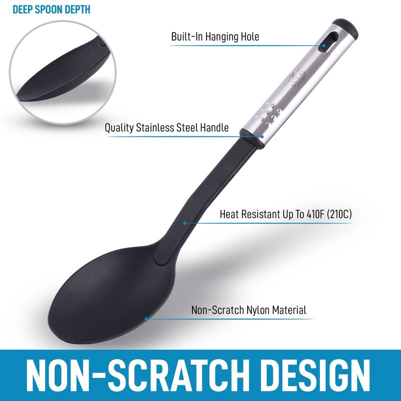 Zulay Kitchen Nylon Serving Spoon - Cooking Spoon with 410&deg;F Heat Resistant Handle - Large Kitchen Serving Spoon For Soups, Stews, and Sauces - Non-Scratch and Nonstick Black Nylon Kitchen Spoon