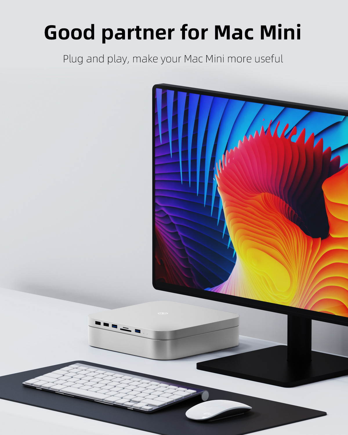 USB-C Hub with Hard Drive Adapter, Hagibis Type-C Docking Station & Stand for Mac Mini M1 with SATA, USB 3.0, SD/Micro SD Card Reader and USB 2.0 Ports Compatible with 2020 & 2018 Mac Mini MacBook