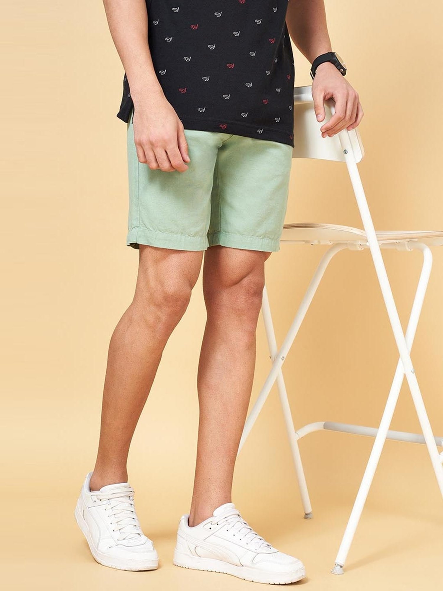 Byford by Pantaloons Green Linen Slim Fit Shorts