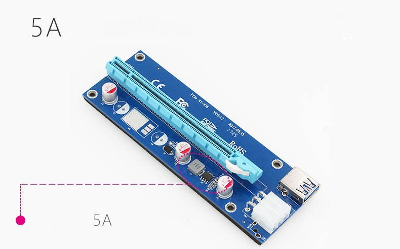 Mining Card, Riser Card, PCIe (PCI Express) 16x to 1x Riser Adapter, USB 3.0 Extension Cable 60cm, 6 pin PCI-E to SATA Power Cable, GPU Riser Adapter, Ethereum Mining Riser Card