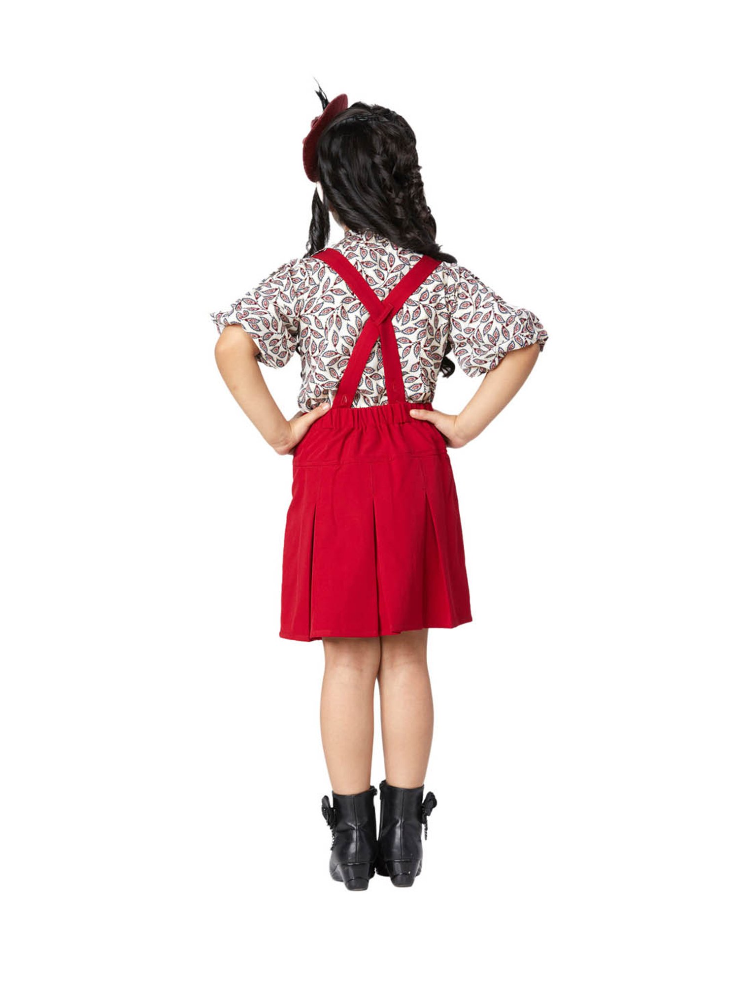 Peppermint Kids Maroon & White Printed Top with Dungaree