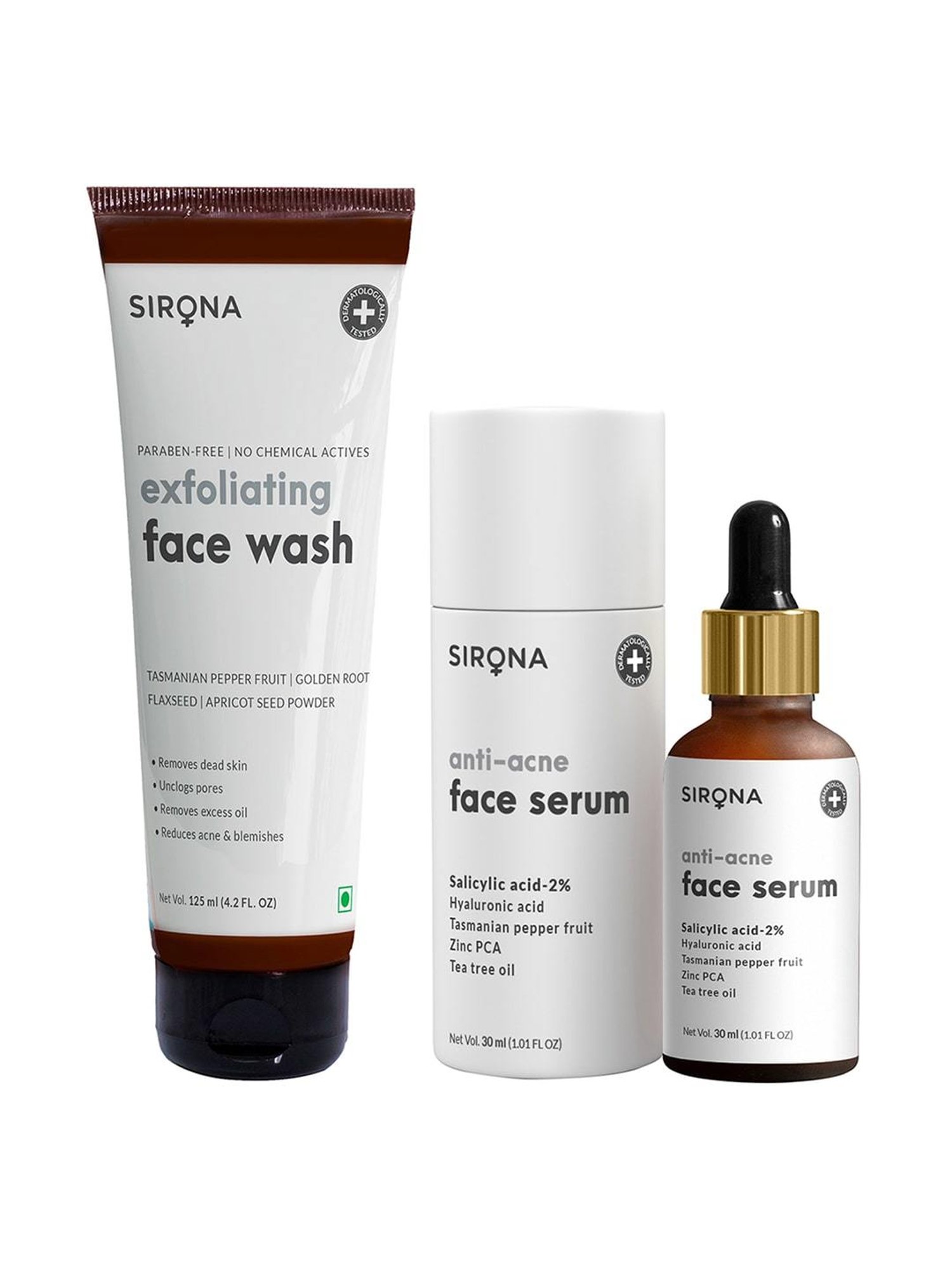 Sirona Anti Acne Face Serum with Natural Exfoliating Face Wash