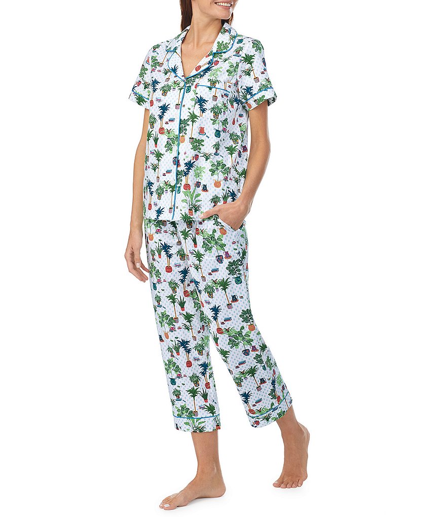 BedHead Pajamas Indoorsy Printed Jersey Knit Short Sleeve Cropped Coordinating Pajama Set