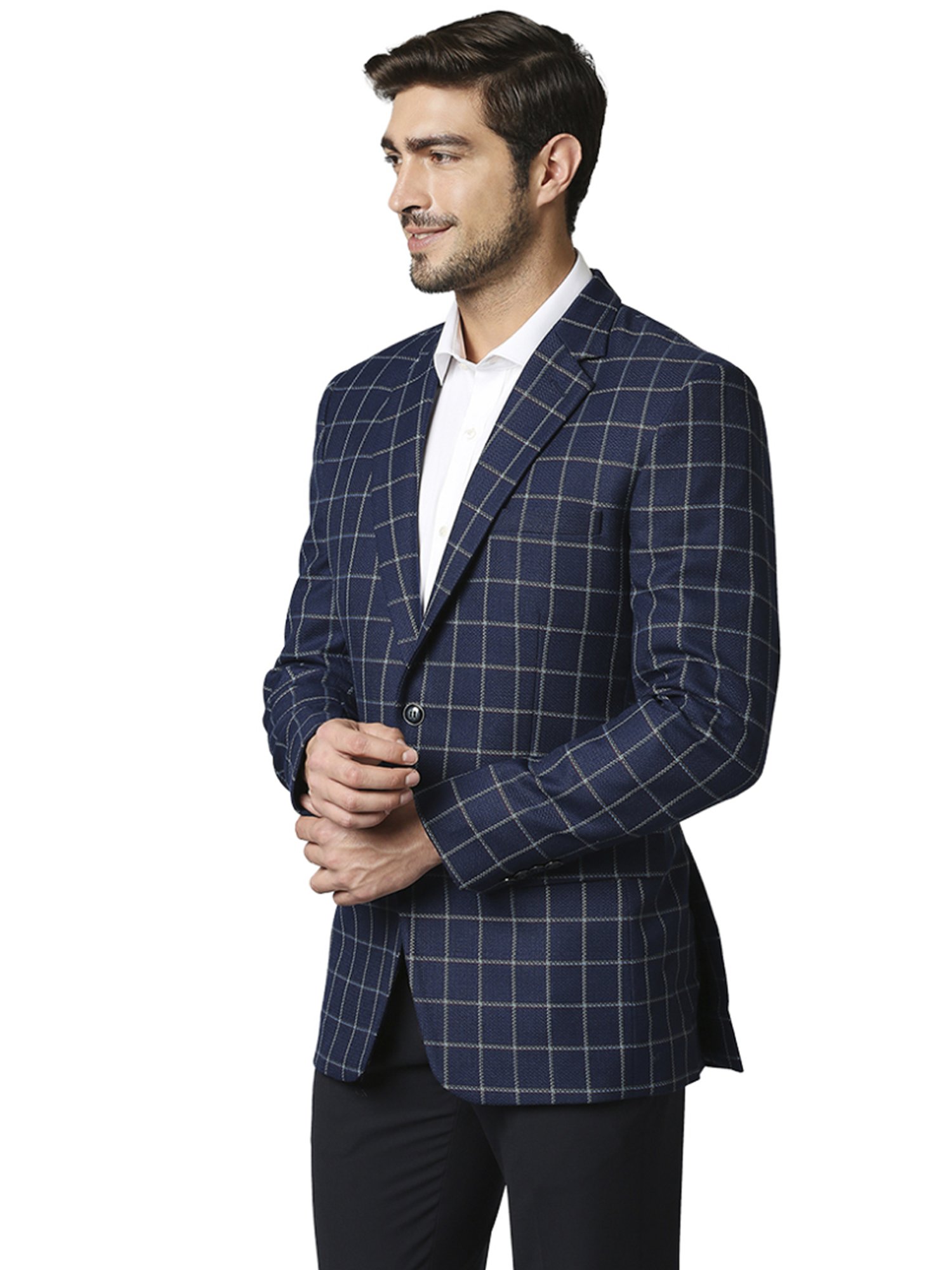 Raymond Navy  Regular Fit Checks Blazer