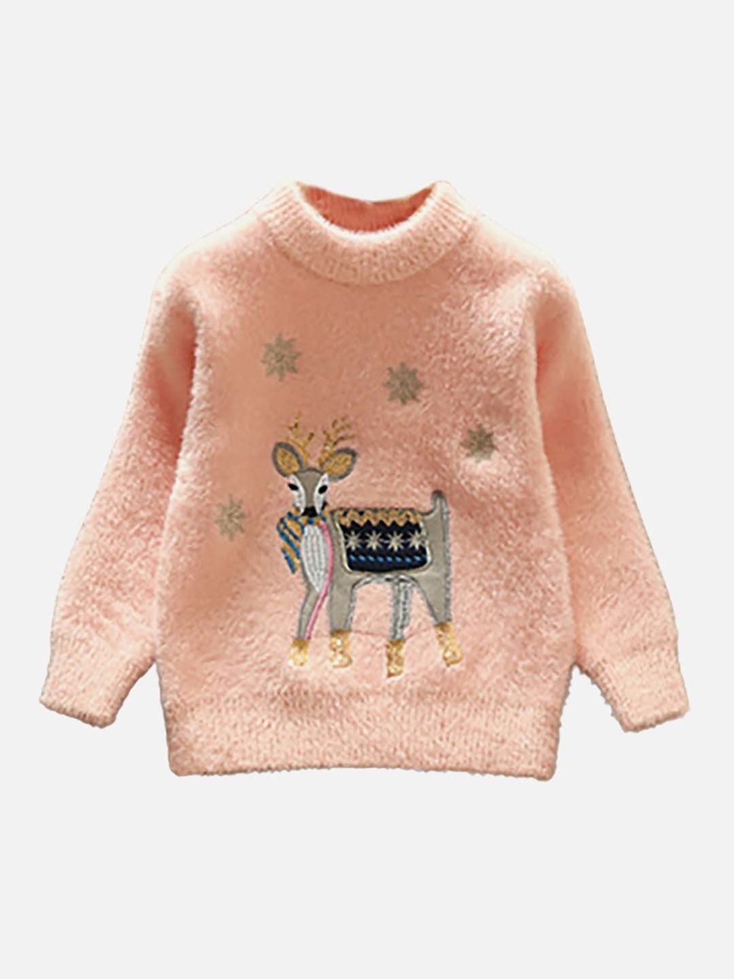Little Surprise Box Kids Pink Embroidered Full Sleeves Sweater