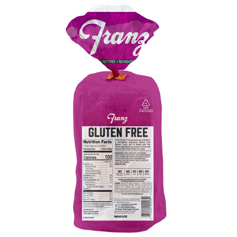 Franz Gluten Free Cinnamon Raisin Bread 20oz