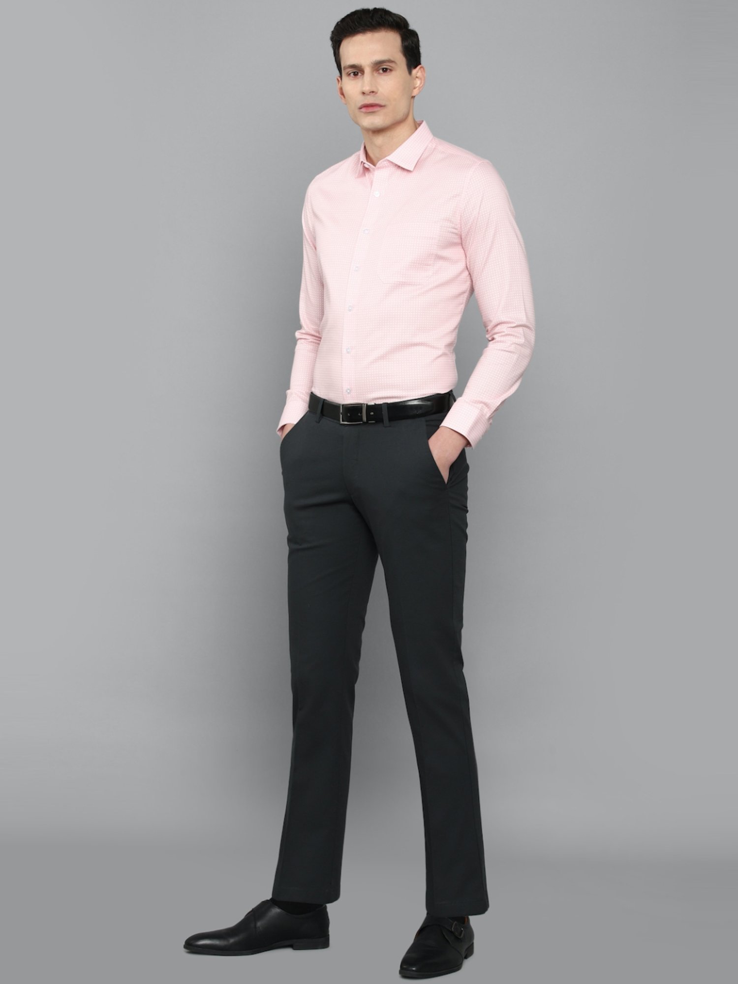 Louis Philippe Grey Cotton Slim Fit Trousers