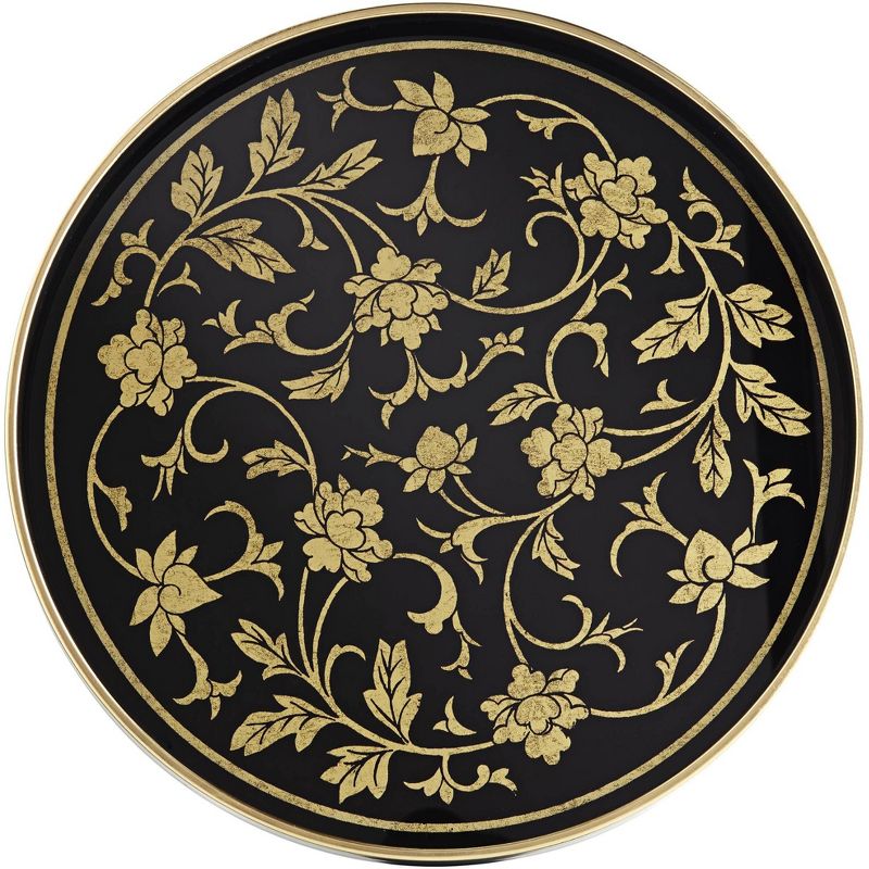 Dahlia Studios Floral Painted Black and Gold Round Decorative Tray