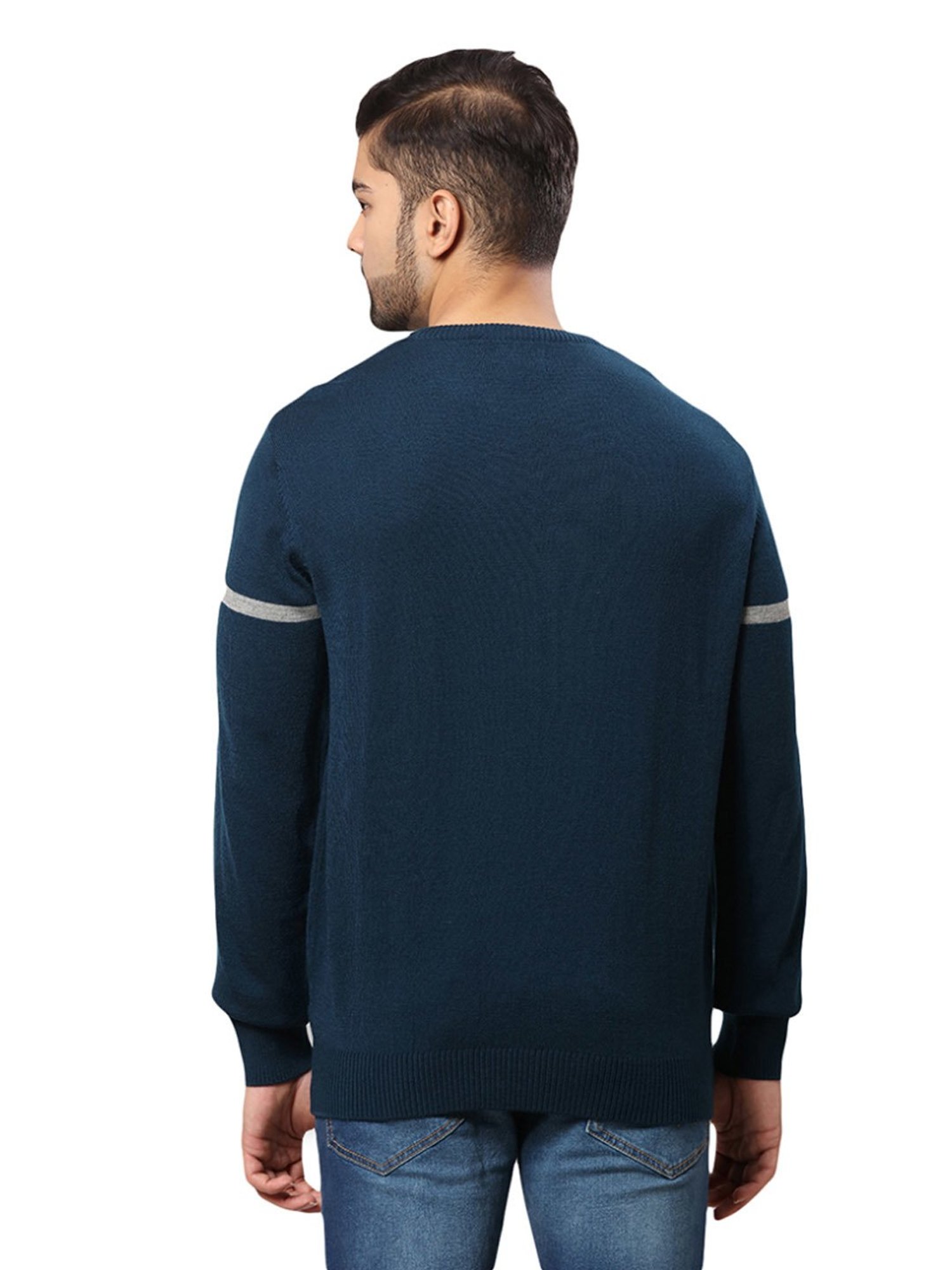 Raymond Blue & Brown Regular Fit Striped Sweater