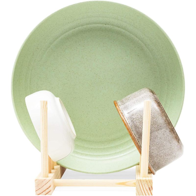 3 Pack 12" Brown Wooden Dish Drying Rack Stand Plate Holder Kitchen Cabinet Organizer for Bowl, Cup, Cutting Board, Pot Lid