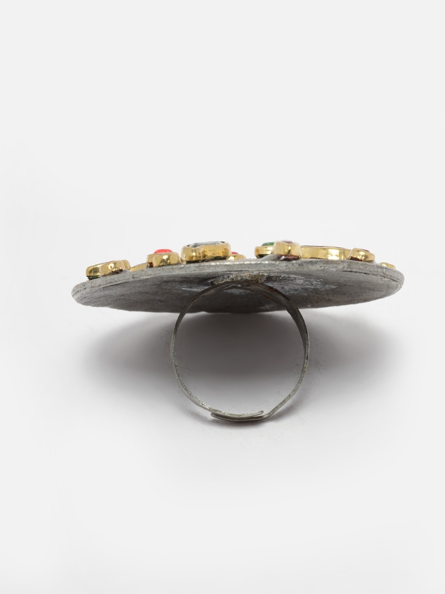 Moedbuille Crystals Studded Antique Tribal Design Oxidised Silver Plated Handcrafted Finger Ring