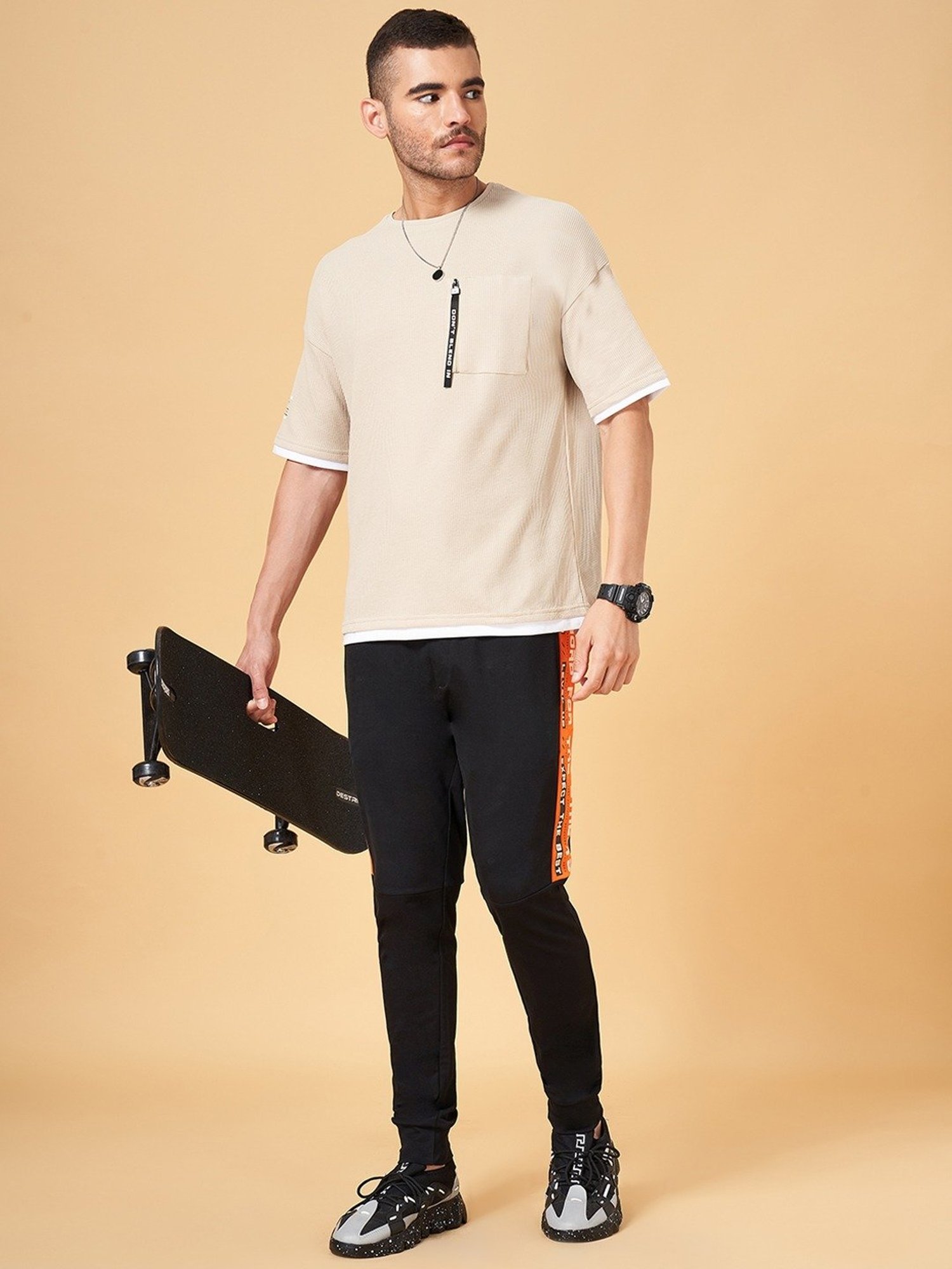 Street 808 by Pantaloons Beige Boxy Fit T-Shirt