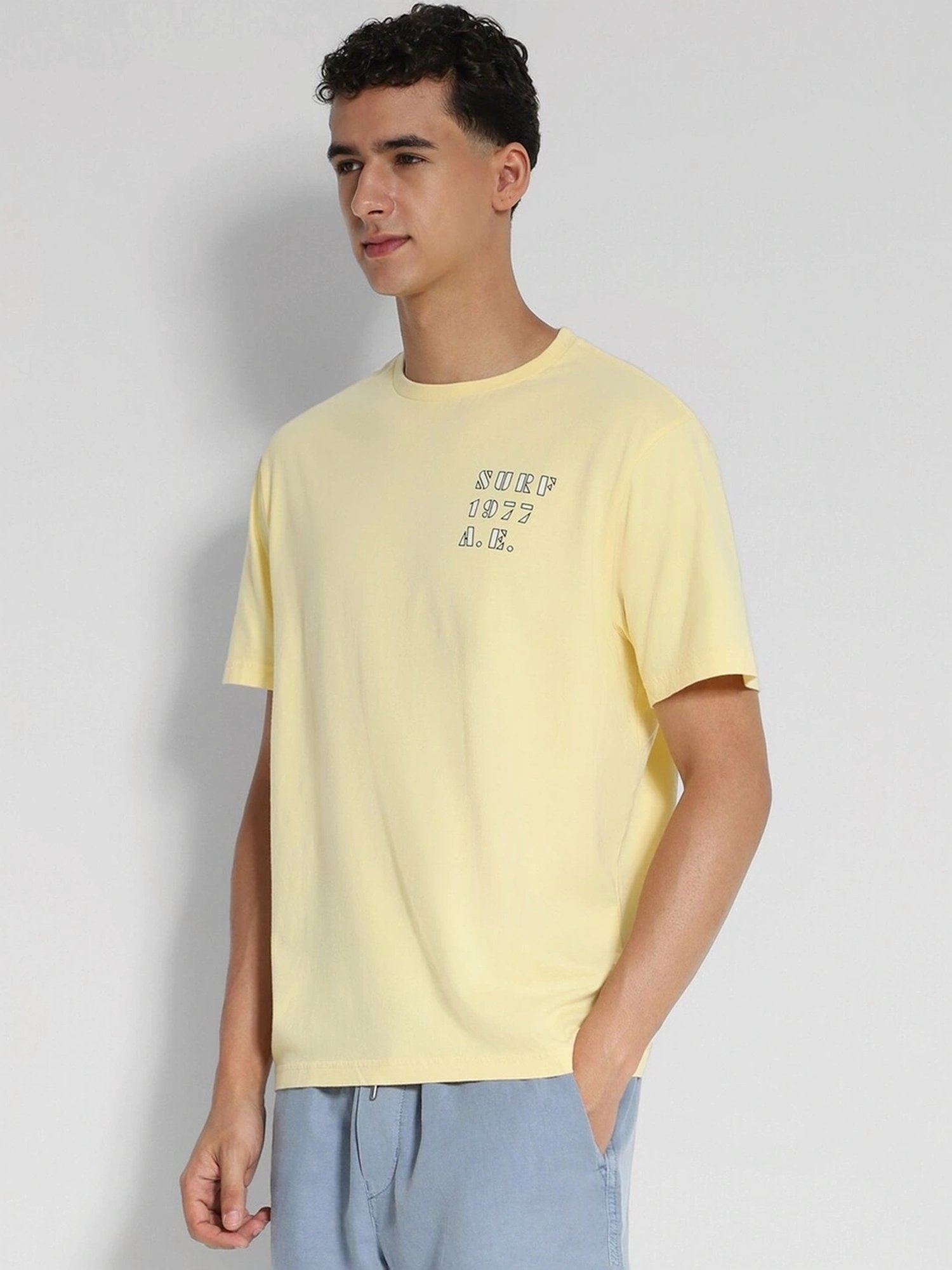 American Eagle Yellow Cotton Regular Fit Printed T-Shirt
