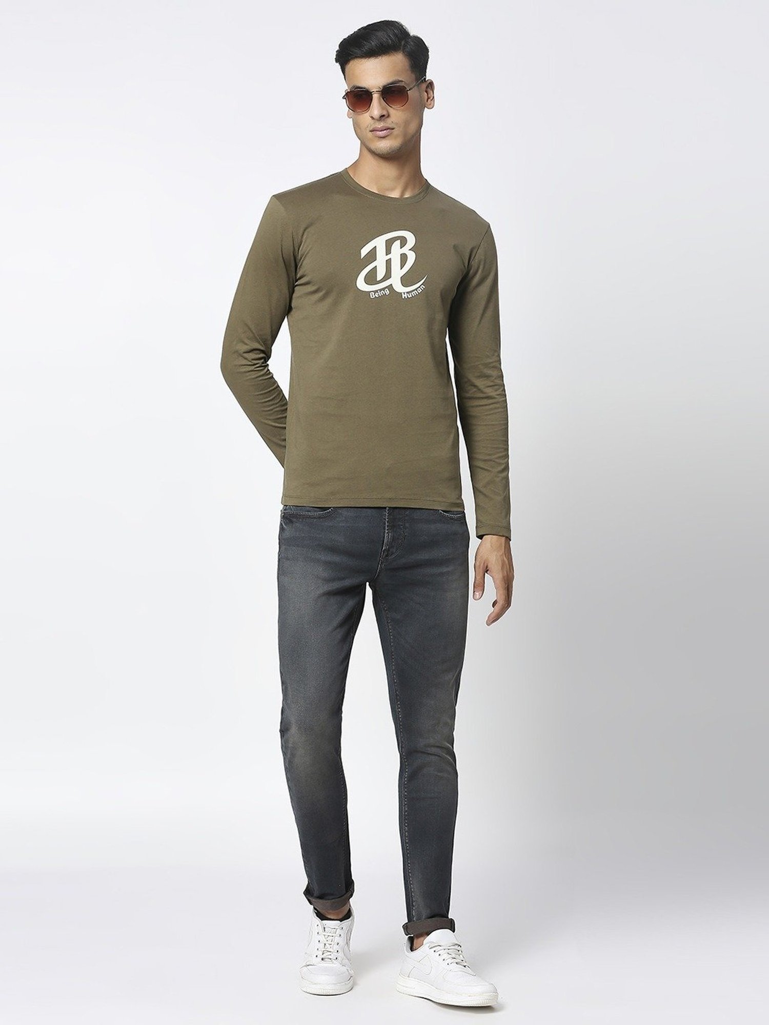 Being Human Green Regular Fit Printed T-Shirt