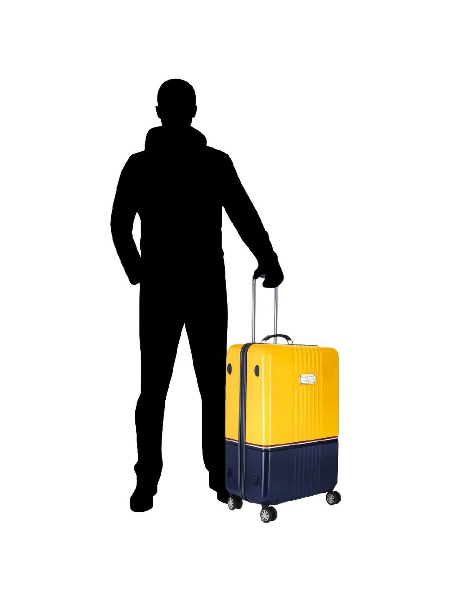 TOMMY HILFIGER Twins Pro Yellow & Navy 8 Wheels Large Hard Cabin Trolley Bag