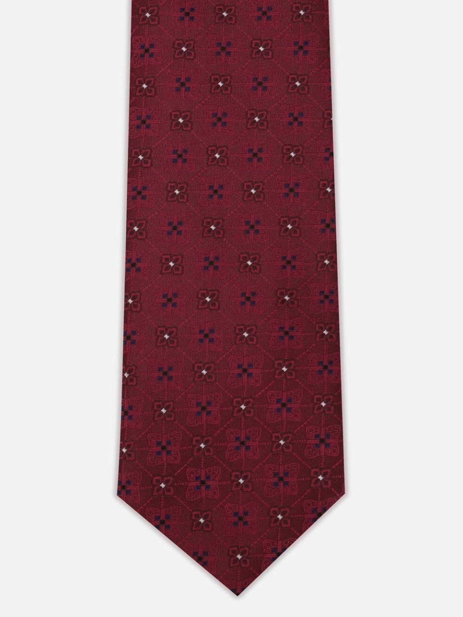 Louis Philippe Maroon Embroidered Tie with Pocket Square & Cufflinks