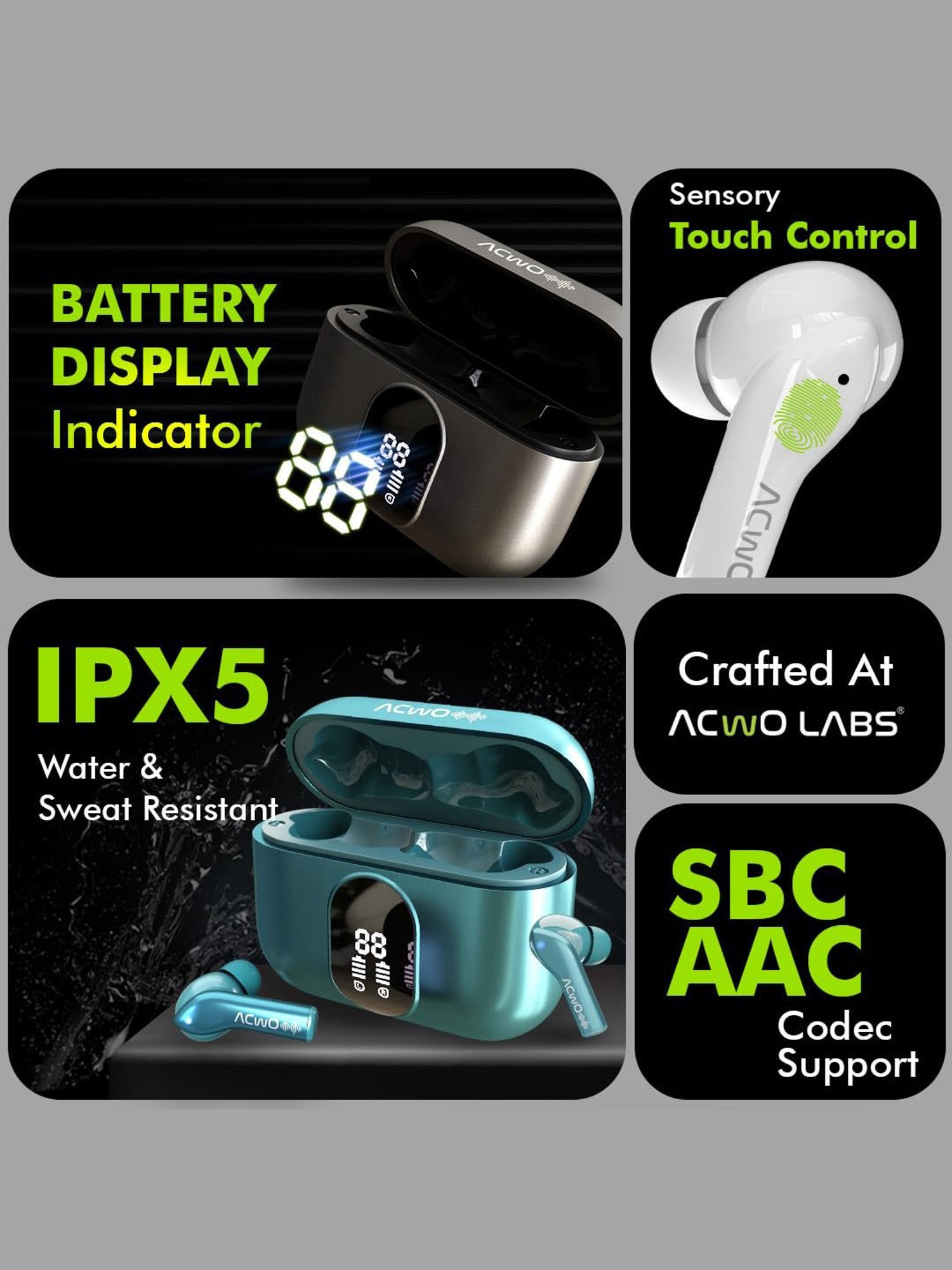 ACwO DwOTS 545 In Ear Earbuds with 48Hrs Playtime & ENC (Tinsel Grey, True Wireless)