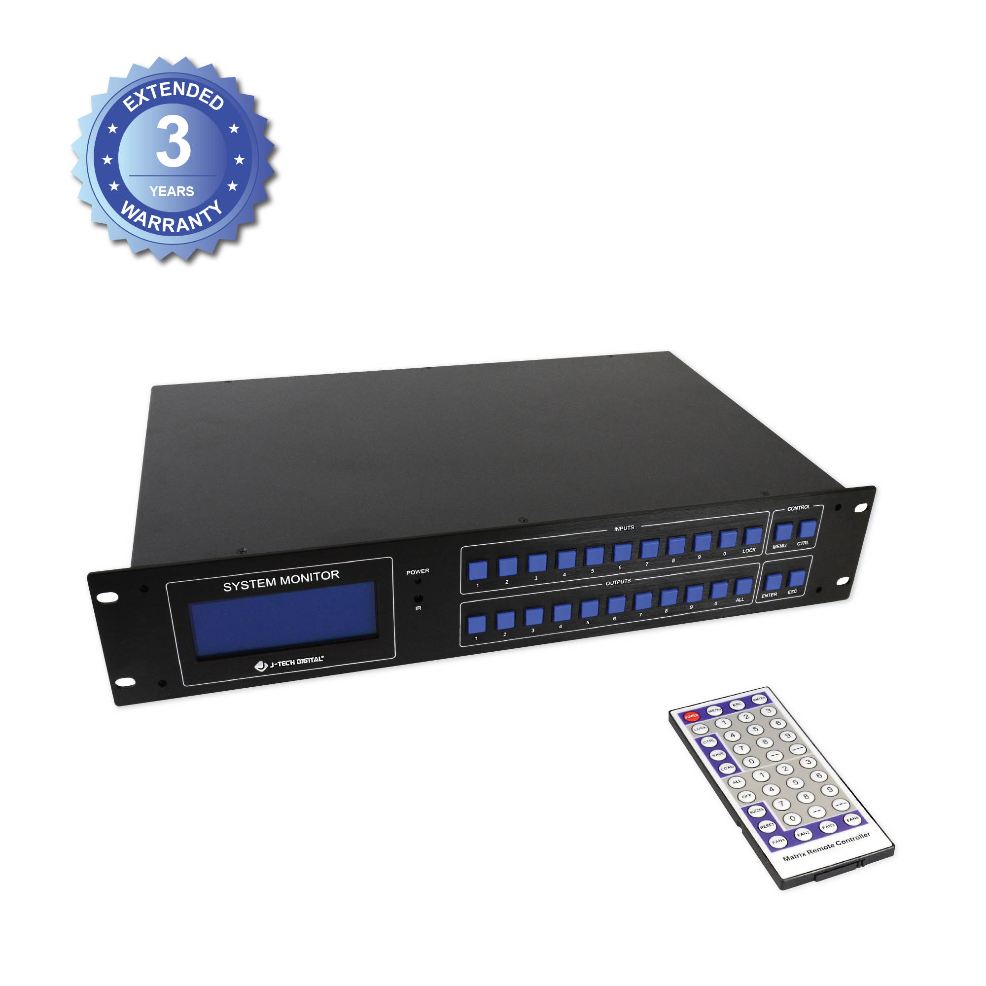 J-Tech Digital 16x16 HDMI Matrix Switcher UHD 4K@30Hz, 16 Sources/16 Displays, EDID, RS-232, HDCP 1.4 Compliant, Supports DTS, Dolby Digital, PCM, Control 4 RS232&IP Driver Available [JTECH-MX445-UHD]