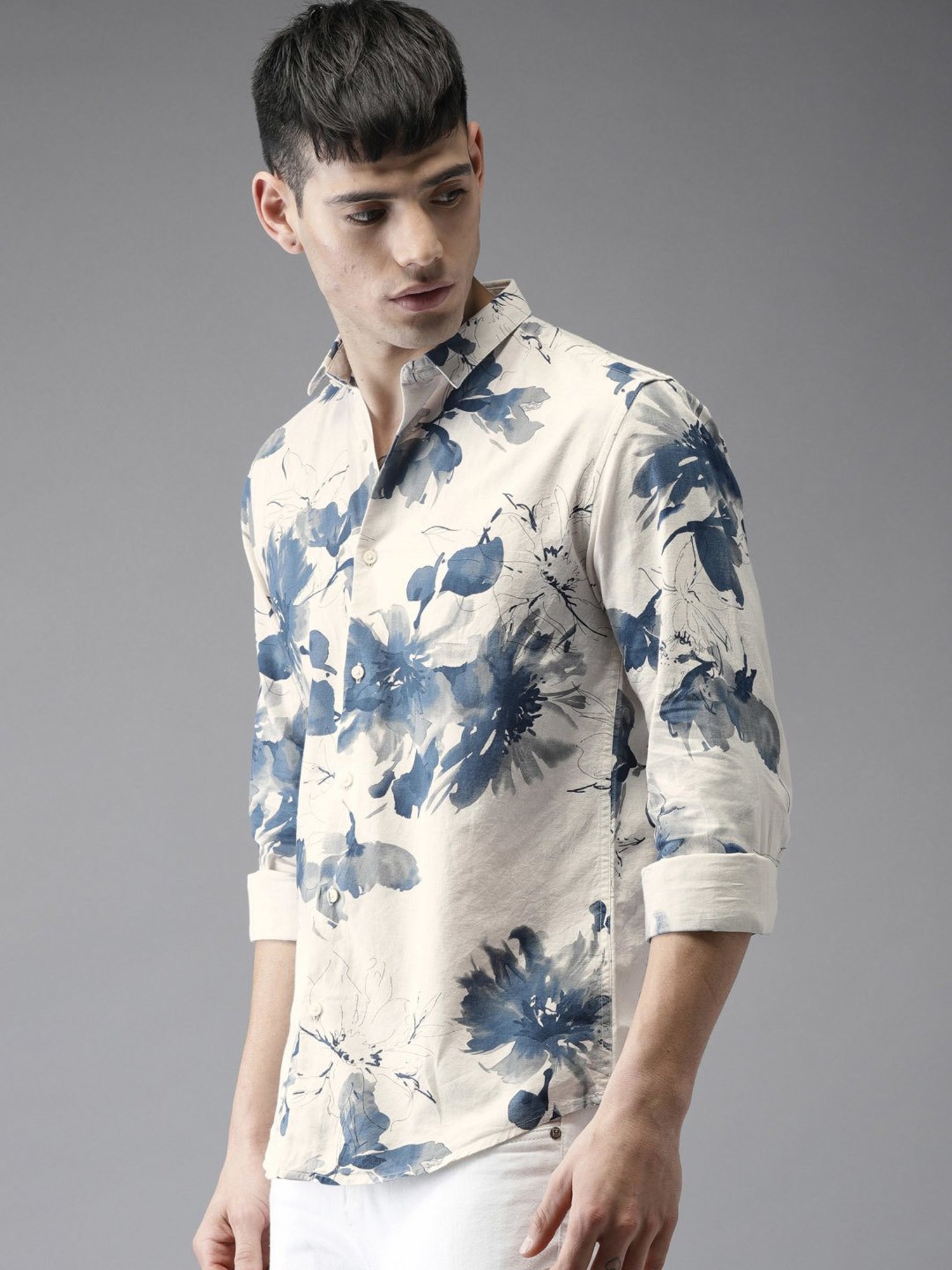 Bene Kleed Cream Slim Fit Floral Print Shirt