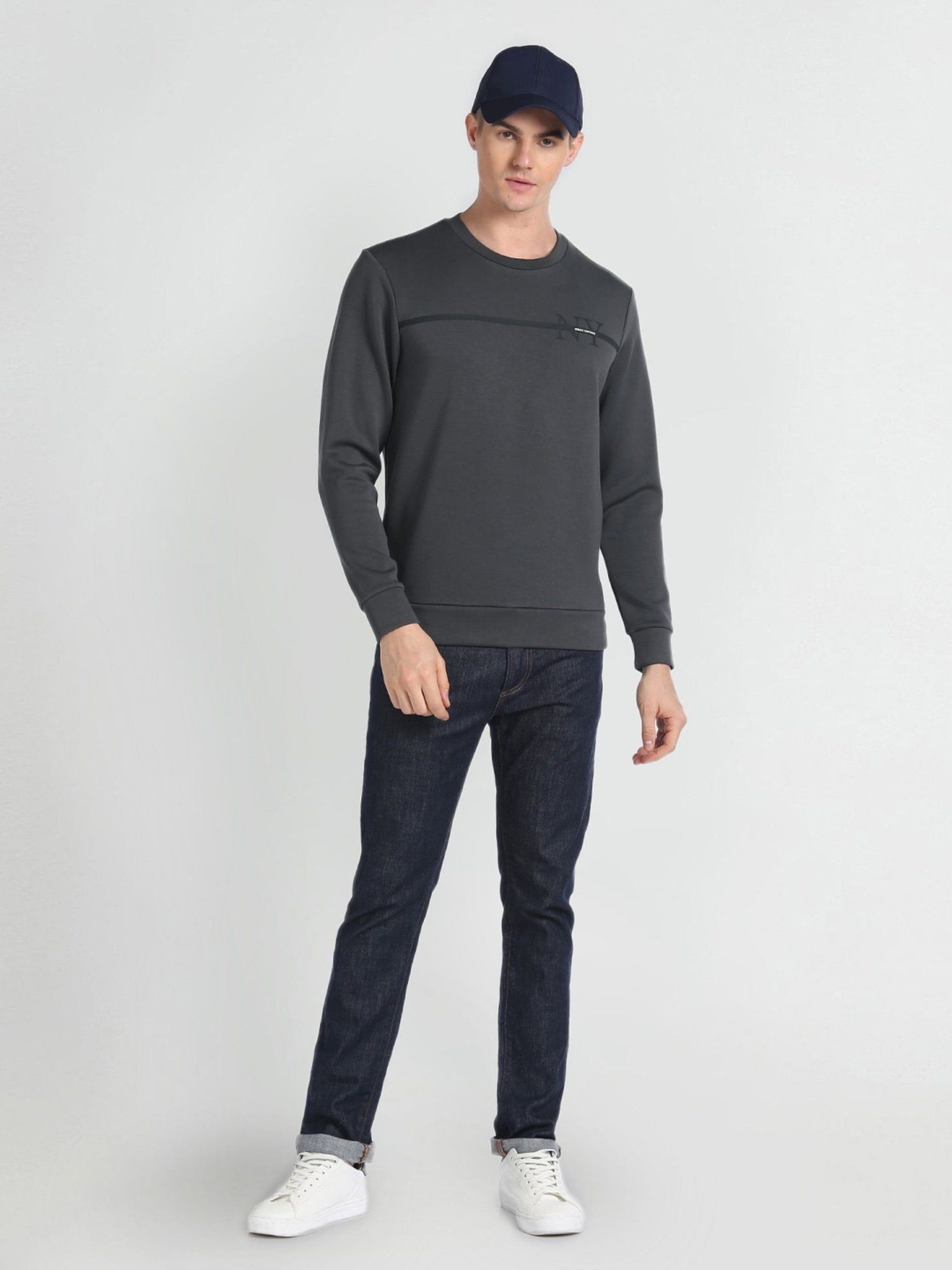 Arrow New York Grey Regular Fit Printed Sweatshirt