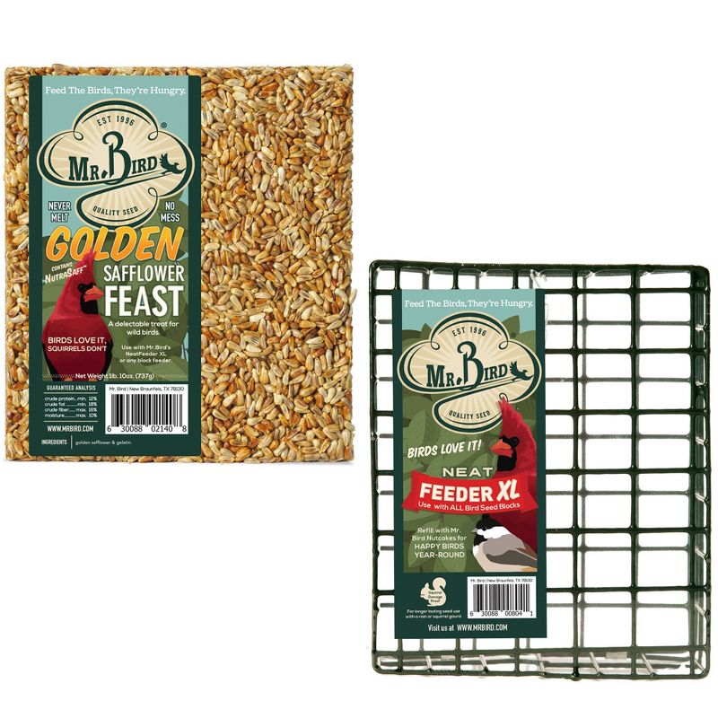 Home & Garden 7.38" Golden Safflower Feast & Cage Bird Set/2 Cardinals Feeding Mr Bird  -  Bird And Wildlife Food