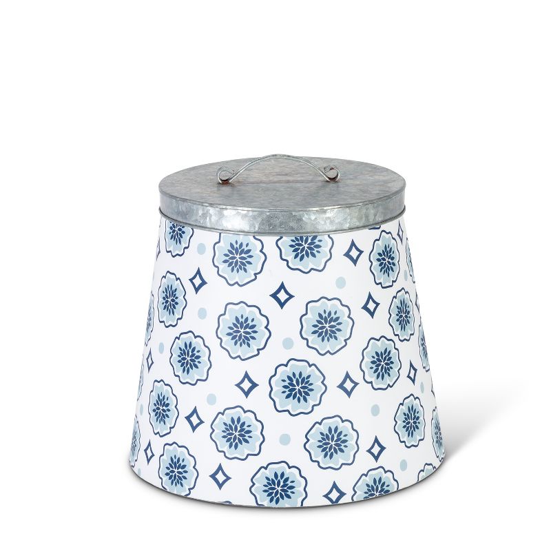 Lone Elm Studios Assorted style, Nested Galvanized Metal Milk Pail Canisters with Blue Mix & Match Pattern