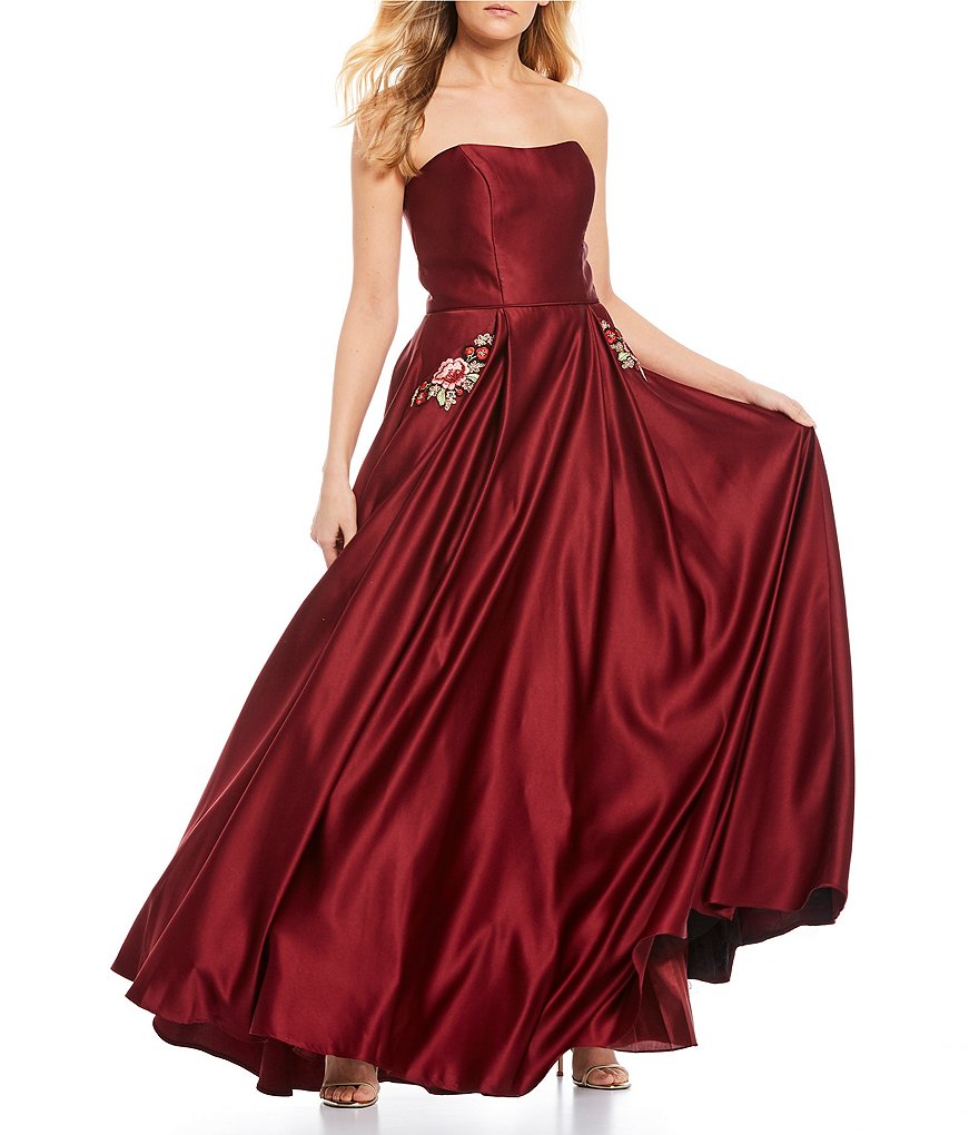 Blondie Nites Strapless Embroidered Pocket Ball Gown