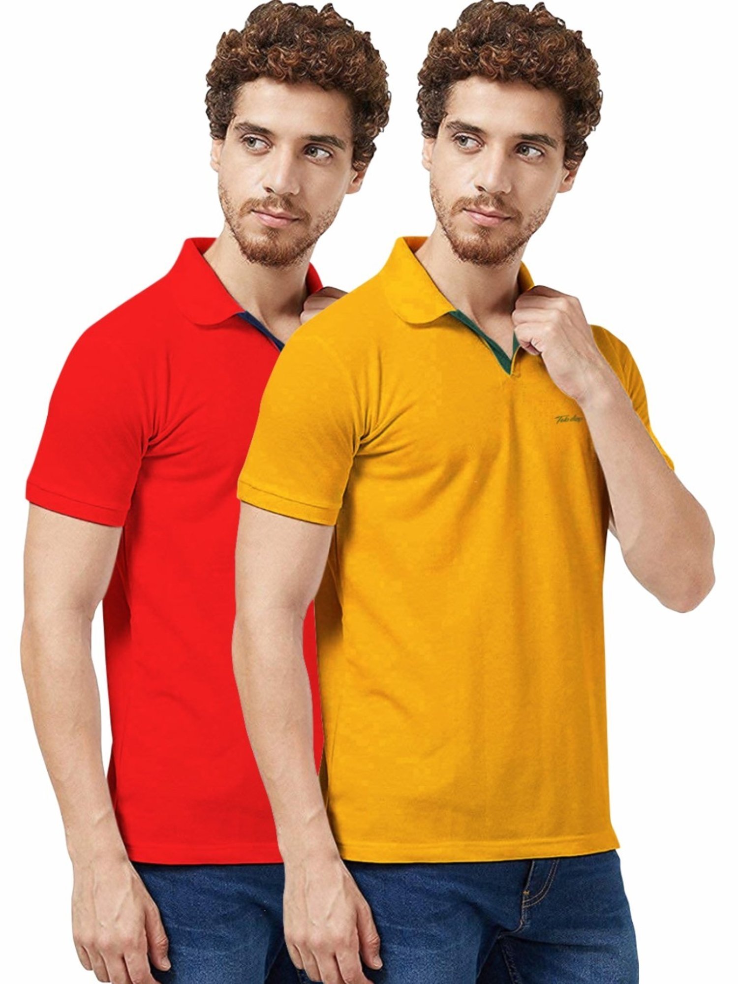 Tab91 Red & Yellow Regular Fit Printed Polo T-Shirts