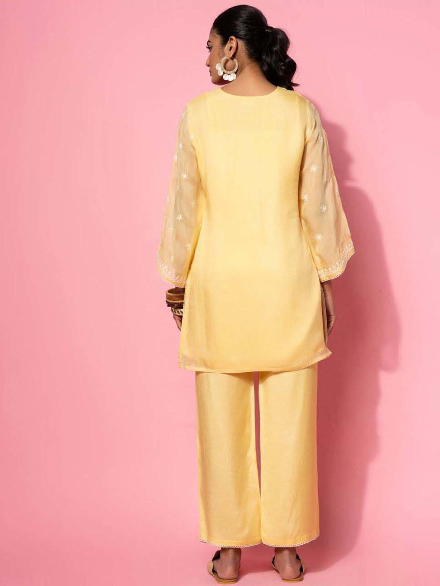 Libas Yellow Embroidered Silk Blend Co-Ords