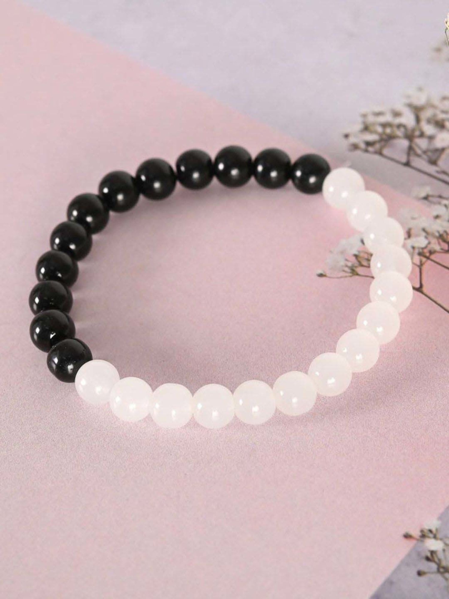 NVR Black & White Marbel Crystal Elasticated Bracelet for Unisex