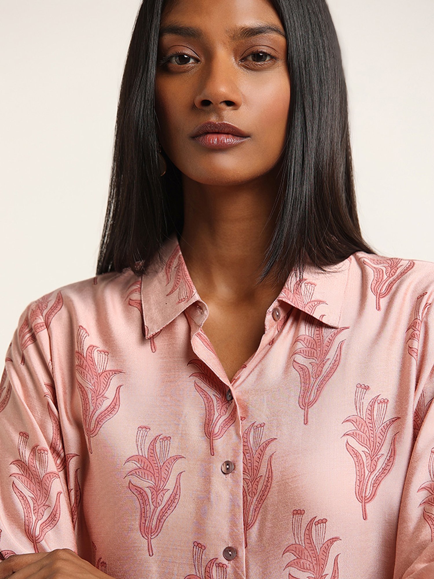 Zuba by Westside Dusty Pink Floral Printed Straight Tunic