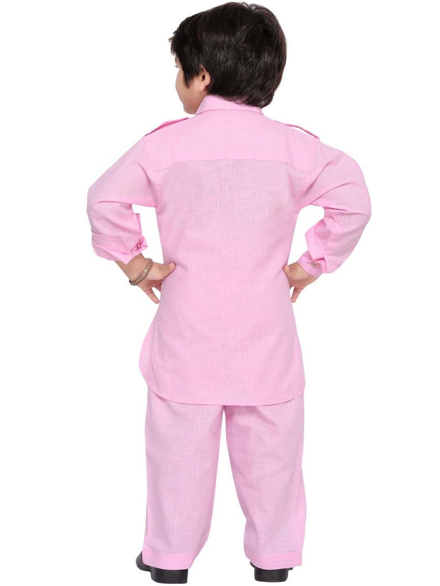 AJ Dezines Kids Pink Regular Fit Full Sleeves Kurta Set