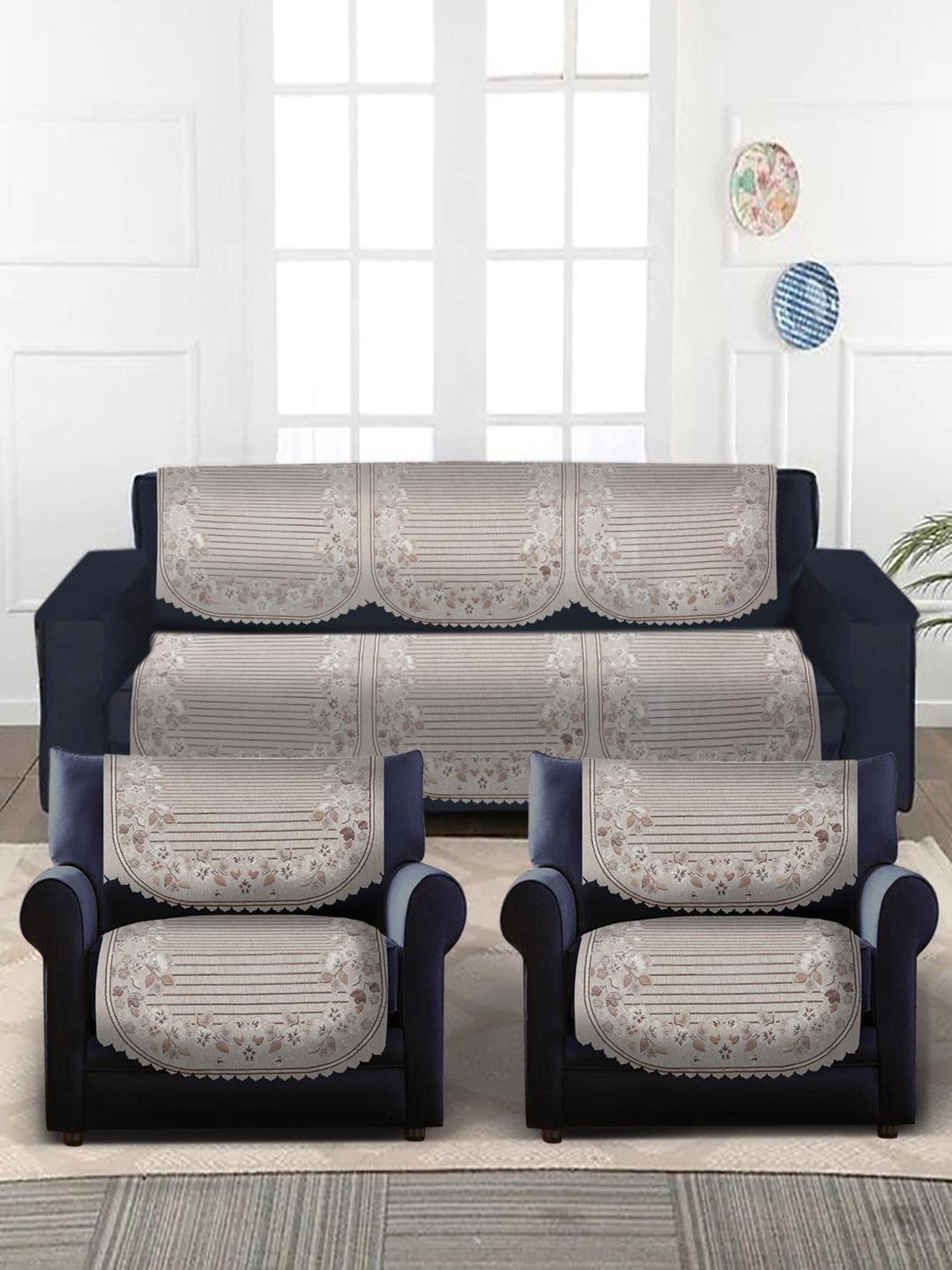 HOSTA HOMES Woven Beige 5 Seater Without Arm Rest Sofa Cover