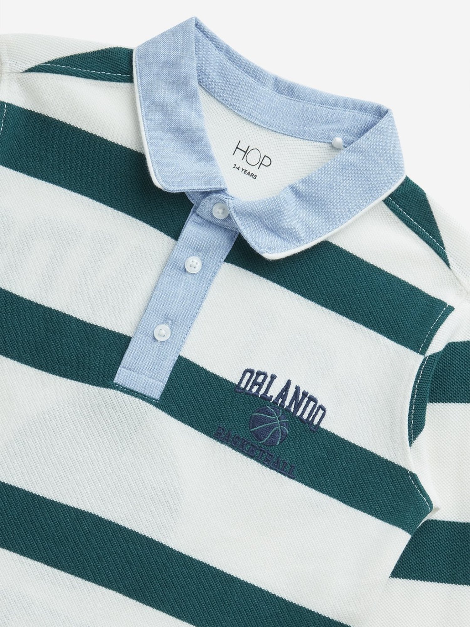 HOP Kids by Westside Green & White Striped Cotton Polo T-Shirt