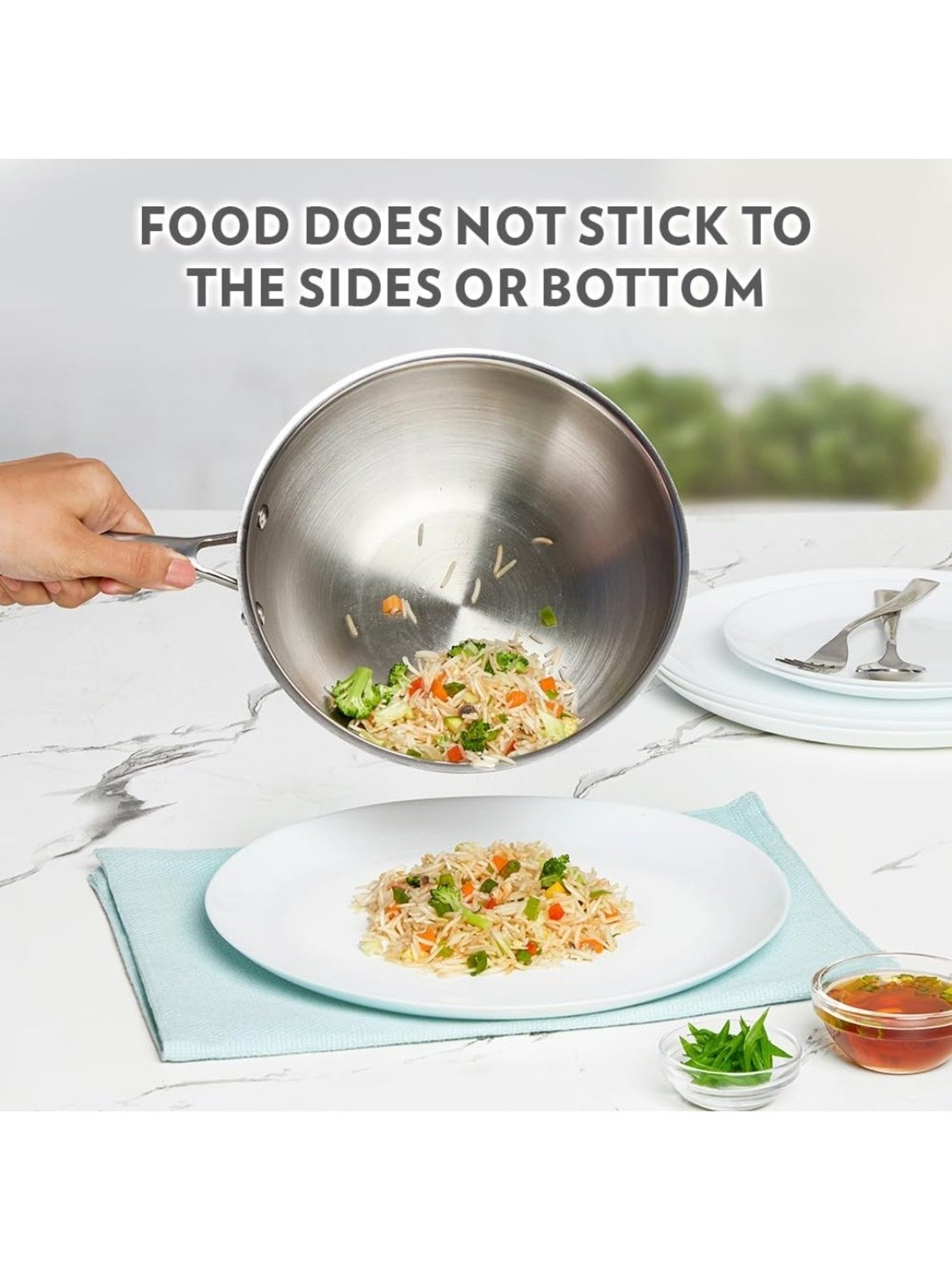 ?Borosil Silver ?Stainless Steel  Wok with Lid