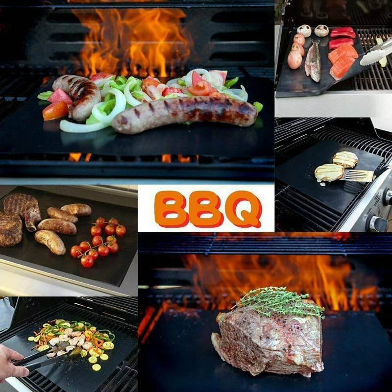 1PCS BBQ Grill Mats Non Stick, BBQ Grill & Baking Mats - Reusable, Easy to Clean Barbecue Grilling Accessories, Black